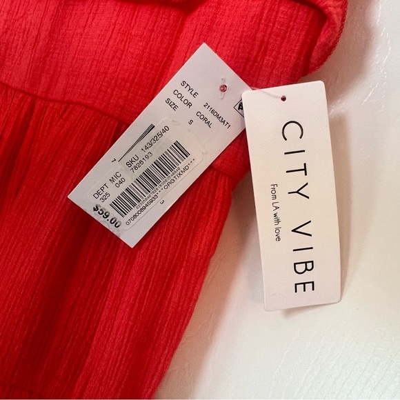 City Vibes Coral Tiered Ruffle Dress Size Small NWT - Picture 6 of 10